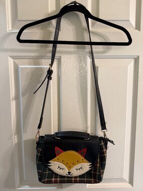 Banned Crossbody Cottagecore Handbag Fox Design Green Red Plaid Unisex